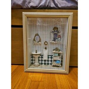 Vintage Diorama Victorian Bath Room Miniature Dollhouse Furniture Shadow Box